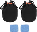 PATIKIL 2 Pcs Camera Lens Pouch, 4" ID x 6" H Drawstring Orange Interior Lens Pouch Protective Camera Lens Case Bag Soft Plush Neoprene Bag for DSLR Photography Gear, Black/Orange by PATIKIL