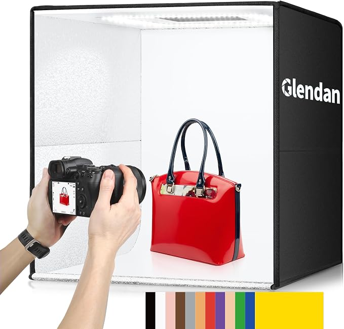 Glendan 20"x20" Light Box Photography, Large Photo Light Box | 240 LED Dimmable LED Lights, CRI >95 - Folding Photo Box with 12 Color Backdrops for Jewelry Food Electronics Product by Glendan