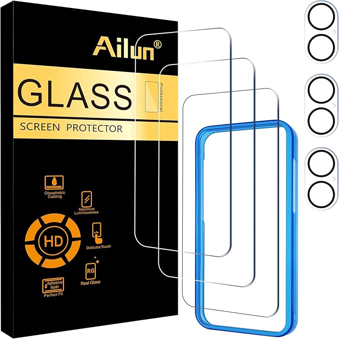 Ailun Screen Protector + Camera Lens Protector for iPhone 16 Plus, 3+3 Pack | 6.7 inch, Camera Lens Protector, Installation Frame, Case Friendly, Tempered Glass by Ailun