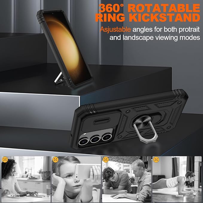 Fit for Samsung Galaxy S23+ Plus Case with Screen Protector*2, Build in 360° Rotating Ring Kickstand, Military Grade Protective Case for Samsung S23 Plus Phone, Black - Image 8