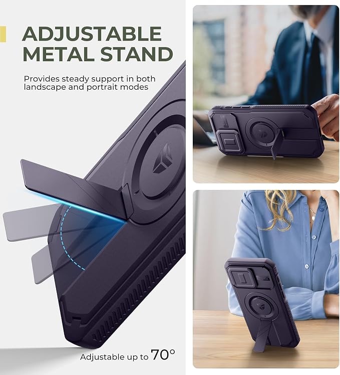 Dexnor for iPhone 15 Pro Max Case with Slide Camera Cover & Adjustable Kickstand, Compatible with MagSafe, Rugged Shockproof Bumper Cases Heavy-Duty Magnetic Protective Cover,6.7 inch,Phantom Purple - Image 5