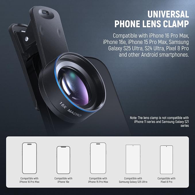 NEEWER Basics 15x Macro Phone Lens Kit with 37mm Lens Clamp, HD Camera Accessories Compatible with iPhone Samsung Android Smartphone, LS-69 - Image 5