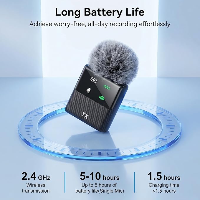 DORNLAT Wireless Lavalier Microphone, 3 in 1 Plug Play Lapel Mic for iPhone/Android/Camera, Noise Cancelling, Mini Compact Lavalier Mic for Vlog, YouTube, TikTok, Live Streaming, Record Interview - Image 3
