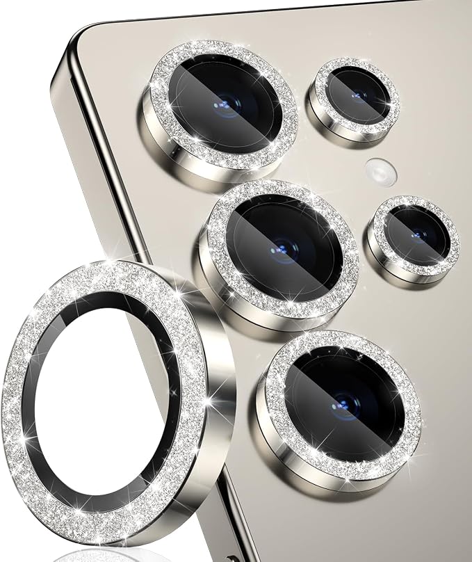 CloudValley for Samsung Galaxy S25 Ultra Camera Lens Protector Bling | 9H Tempered Glass + Aluminum Alloy Lens Protective [Glitter Decoration] Ultra-HD Camera Cover,Glitter Titanium Gray by CloudValley