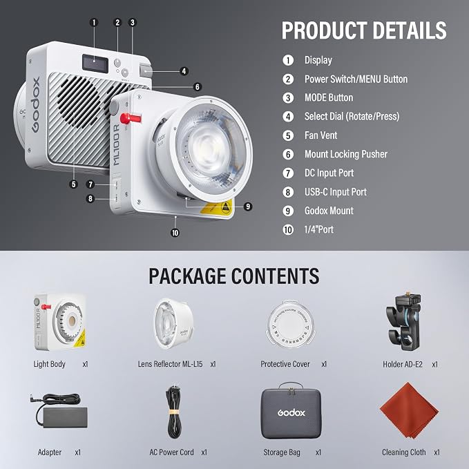 Godox ML100R RGB COB LED Video Light Portable 110W Full-Color | 1800K-10000K CRI 97+/TLCI 98+ 14 FX Effects Support APP Control for Studio/Live Streaming/Outdoor - Image 8