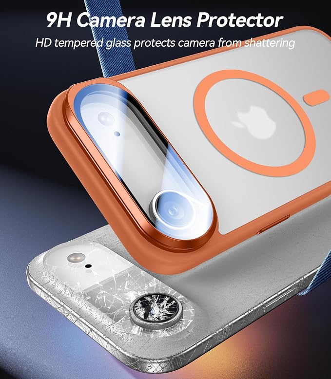 VOFATA [Upgraded Full Camera Protection] for iPhone Air Case with Camera Cover Stand [Fit for MagSafe][10FT Mil-Grade Protection] Translucent Magnetic Phone Cover for iPhone 17 Air Case, Orange - Image 2
