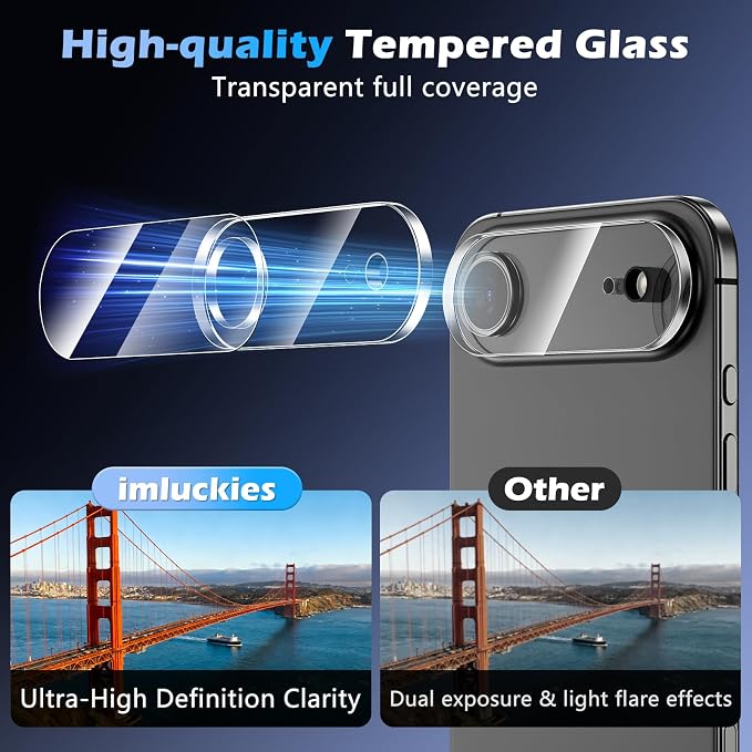 imluckies 3 Pack for iPhone 17 Air 6.5" Camera Lens Protector, HD Clear Tempered Glass Camera Accessories, 9H Hardness Anti-Scratch Screen Cover, Case Friendly[Not Affect Night Shots] - Image 3