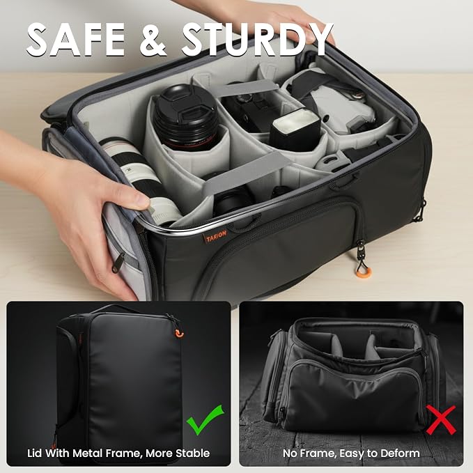 TARION Medium Camera Insert Bag Quick Access DSLR Inner Case Organizer M | Fits 2 Cameras 7 Lenses Drone Gear, Full Back Opening, Framed Top Lid, Protective Insert Cube, 14.6x11x6.7" ShellCore M - Image 5