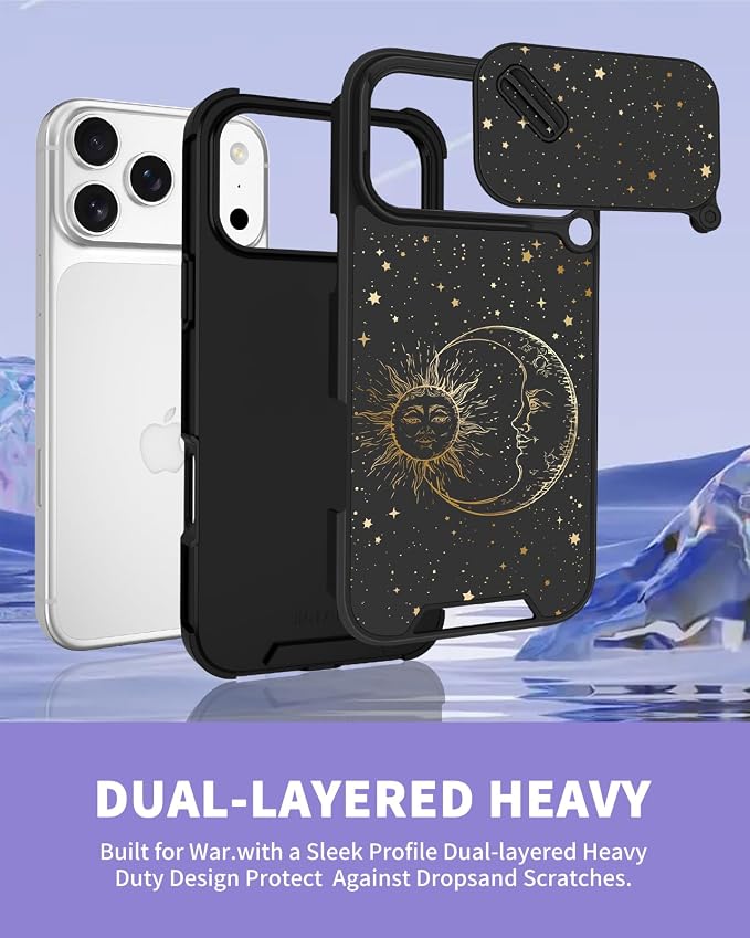 for iPhone 17 Pro Max Case - Women Men Cute Phone Cover Girly Pretty Cool Unique Aesthetic Design Slide Camera Cover Protective Case for Apple for iPhone 17 Pro Max, Sun and Moon - Image 5