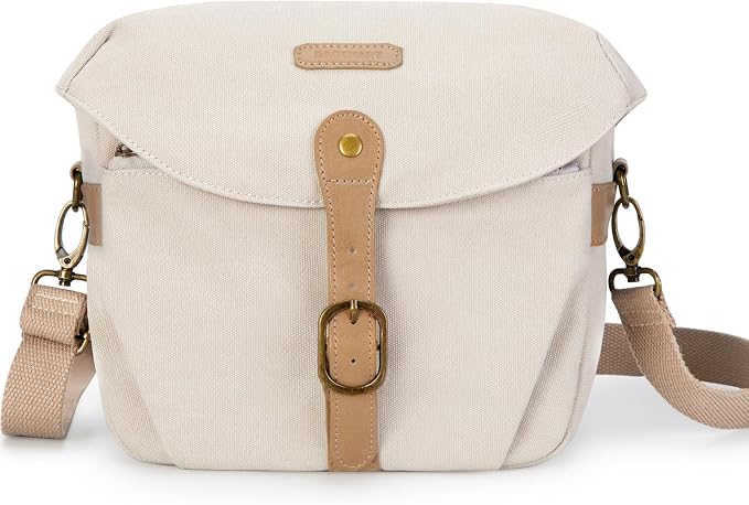 BAGSMART Canvas Crossbody Camera Bag with Rain Cover Women Men, Ivory White | SLR DSLR Camera Case, Compact Camera Shoulder Bag by BAGSMART