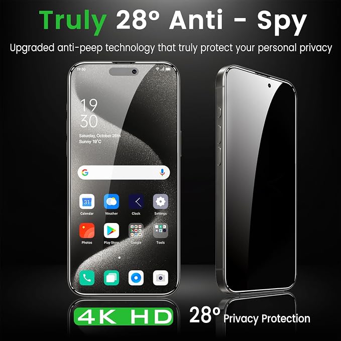 Romkasi 4 Pack Privacy Screen Protector for iPhone 15 Pro Max 6.7 Inch with 4 Pack Camera Lens Protector, Anti Spy Tempered Glass Film, Anti-Scratch, Touch Sensitive, Case Friendly - Image 3
