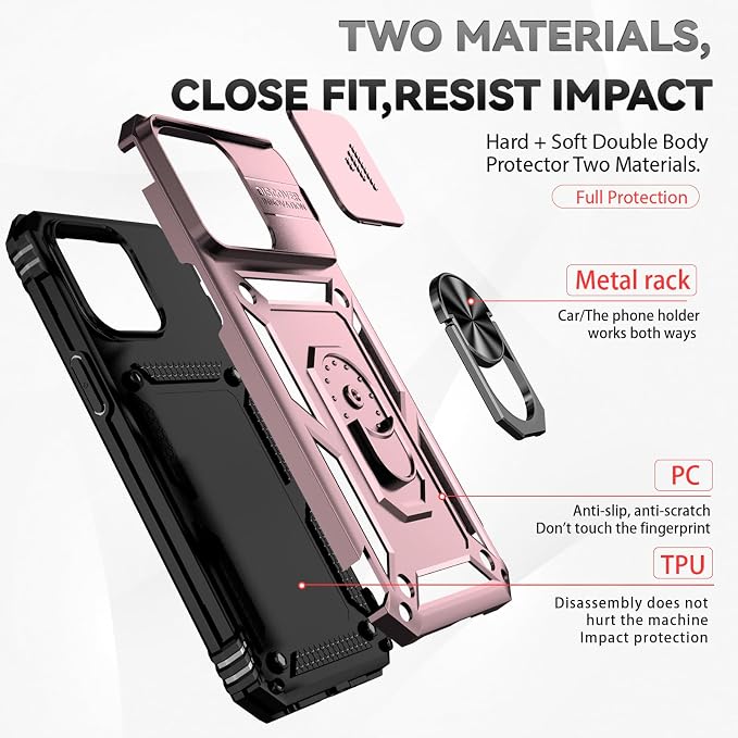 HNHYGETE for iPhone 15 Pro Case with HD Screen Protector: [Military Grade 20ft. Drop Tested] Ring Shockproof Protective Phone Case for - iPhone 15 Pro (Rose Gold) - Image 5