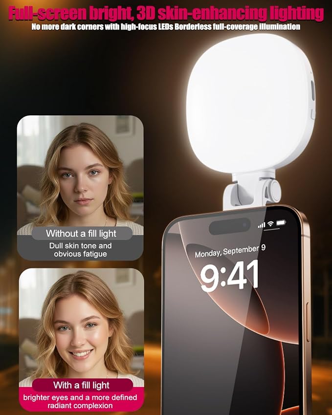 Magnetic Selfie Light, Foldable LED Ring Fill Light with Mirror, White | Rechargeable Portable Phone Lamp Compatible with iPhone & Android for Selfies, Vlog, Makeup & Photography Accessories - Image 4