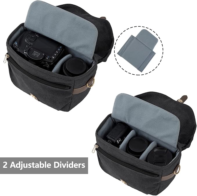 BAGSMART Canvas Crossbody Camera Bag with Rain Cover for Women Men, Black | SLR DSLR Camera Case, Compact Camera Shoulder Bag - Image 2