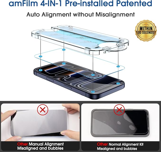 amFilm OneTouch for iPhone 17 Pro Max Screen Protector 6.9'' Tempered Glass | Auto-Alignment, 30s Install, Bubble Free, Scratch & Drop Protection, HD Clear, Camera Lens Protector, 2+4 Pack (17P-6.9'') - Image 3