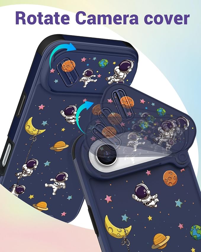 Buleens for iPhone 17 Air Case 6.5 Inch - with Ring Stand & Camera Cover Aesthetic Cute Designed for Women Girls Girly Cartoon Astronaut Phone Case for iPhone 17 Air Compatible with Magsafe - Image 3
