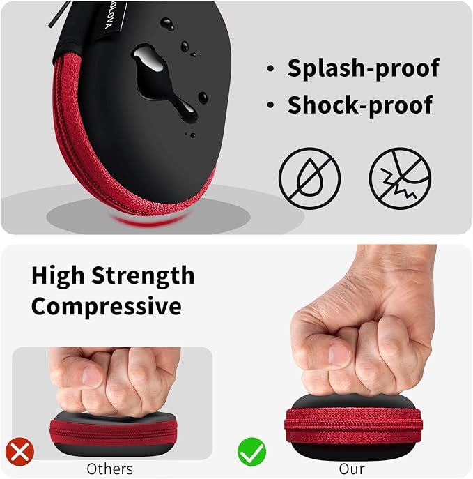 1 Pack Oval Earbud Case Storage Bag with Carabiner, Red | Portable EVA Carrying Case, For Wired/Wireless Headphones, SD Card Storage, Camera Chip - Image 3
