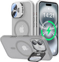 VOFATA [Upgraded] for iPhone 16 Case with Camera Cover Stand [Fit for MagSafe][9H Camera Lens Protector] Mil-Grade Protection Translucent Matte Silicone Magnetic iPhone 16 Phone Case, Grey by VOFATA