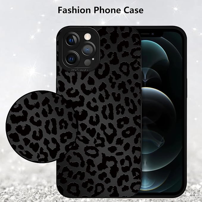 Cute Black Cheetah Print Phone Case for iPhone 12 Pro Max 6.7" | Aesthetic Leopard Pattern Design Cover Full Camera Lens Protective Shockproof Soft Slim TPU Funda for Men Women Girls - Image 6