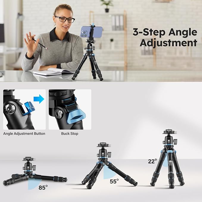 SIRUI AM-203+KS-5 Mini Tabletop Tripod, 360° Ball Head, Quick Release | 33LB Load, 16.7" Height, Panoramic Ball Head, DSLR, Mirrorless Camera, Desktop, Travel, Low Angle Photography - Image 5