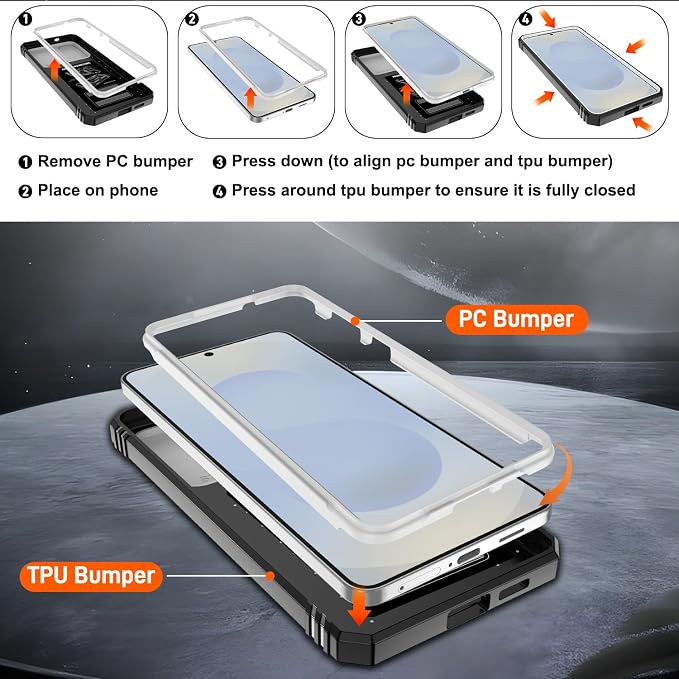 Gritup Fit for Samsung Galaxy S25 Edge Case with Slide Camera Cover | 2 Pcs Screen Protector, Build in 360° Rotating Ring Kickstand, Military Grade Protective Phone Case, White+Black - Image 4