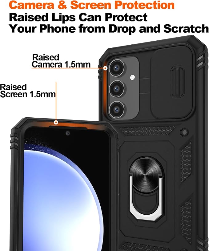 Gritup for Samsung Galaxy S23 FE Case with 2PCS Screen Protector, Build in 360° Rotating Ring Kickstand, Military Grade Protective Case for S23 FE Phone, Black - Image 5