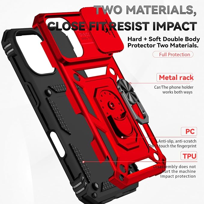 HNHYGETE for iPhone 17 Case with Screen Protector: [Military Grade 20ft. Drop Tested] Slide Camera Cover Ring Shockproof Protective Phone Case for - iPhone 17 (Red) - Image 5