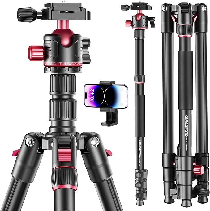 CAMBOFOTO 74" Professional Camera Tripod & Monopod with Carry Bag | Ball Head Aluminum Photography DSLR Tripod, Compatible with Binoculars Laser Telescope (Weight 3 Lbs, 13Lbs Load) by CAMBOFOTO