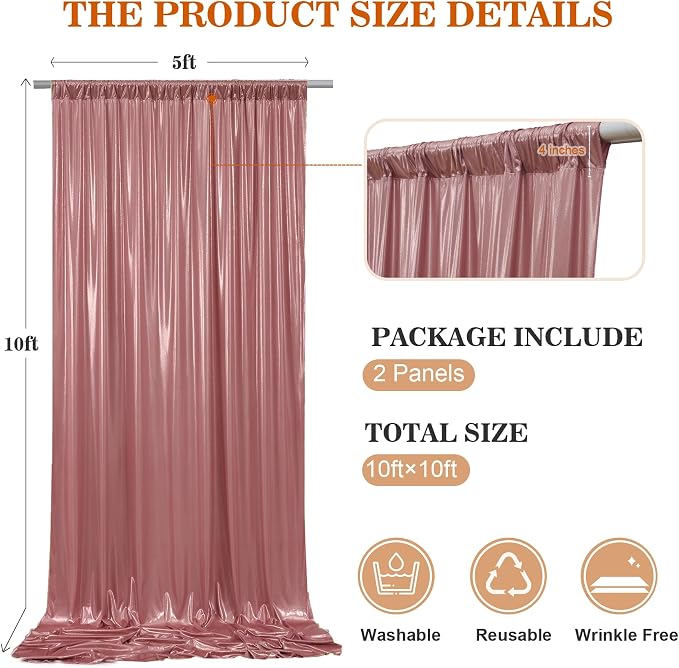 10x10ft Thick Rose Gold Glitter Backdrop Curtain Panels for Parties, Wrinkle Free Sequin Sparking Photo Backdrop Drapes, 2 Panels 5x10ft Shimmer Back Drop Cloth for Wedding Birthday Photography - Image 4