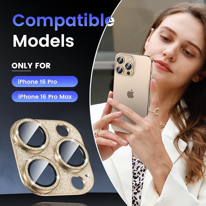 Tensea for iPhone 16 Pro Max/16 Pro/14 Pro Max/14 Pro Camera Lens Protector | Metal Bling Aluminum Alloy Tempered Glass Cover Camera Screen Protector Accessories, Case Friendly - Image 2