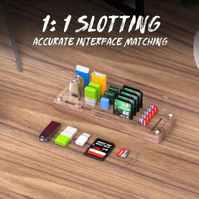 25 Slot Wooden Memory Card Case Box and USB Drive Stand - SD Card Holder, Micro SD Case, Mobile Card Taking Needle - FSNH01M - Image 3
