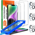 IMBZBK for iPhone 14 Screen Protector, Tempered Glass, 3+3 Pack | 9H+ Hardness, Military Grade Shatterproof, Case Friendly, Bubble Free Auto-Dust Removal, with 3 Camera Lens Protectors by IMBZBK
