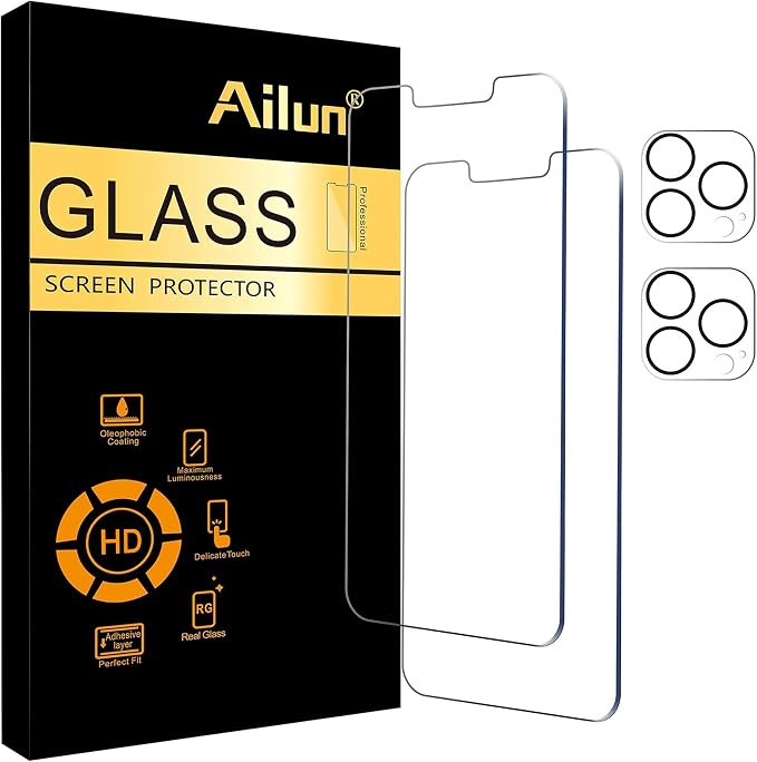 Ailun Screen Protector + Camera Lens Protector for iPhone 13 Pro Max | 2+2 Pack, 6.7 Inch, Tempered Glass Camera Lens Protector Included, HD, Case Friendly by Ailun