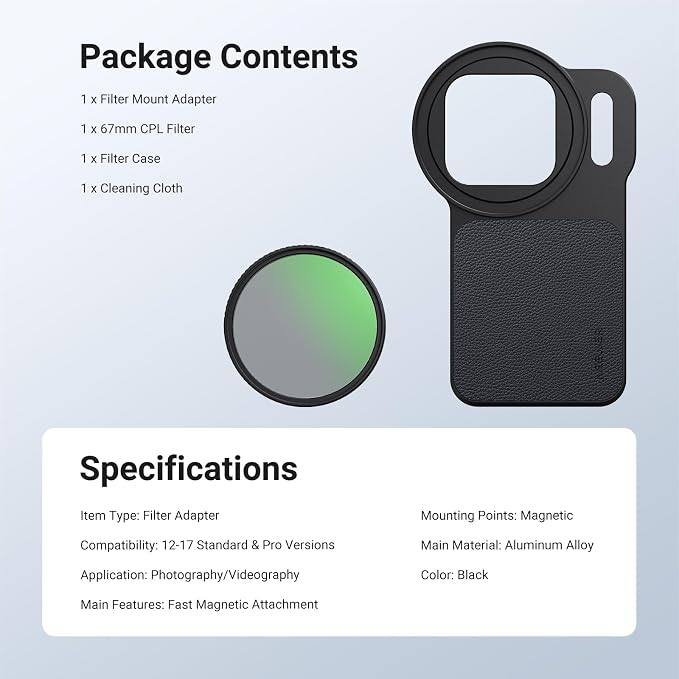 NEEWER 6.3" Magnetic Phone Lens Filter Mount Adapter Backplate Accessories & 67mm CPL Filter Circular Polarizing Polarizer Compatible with MagSafe iPhone 12/13/14/15/16/17 & Pro Versions - Image 9