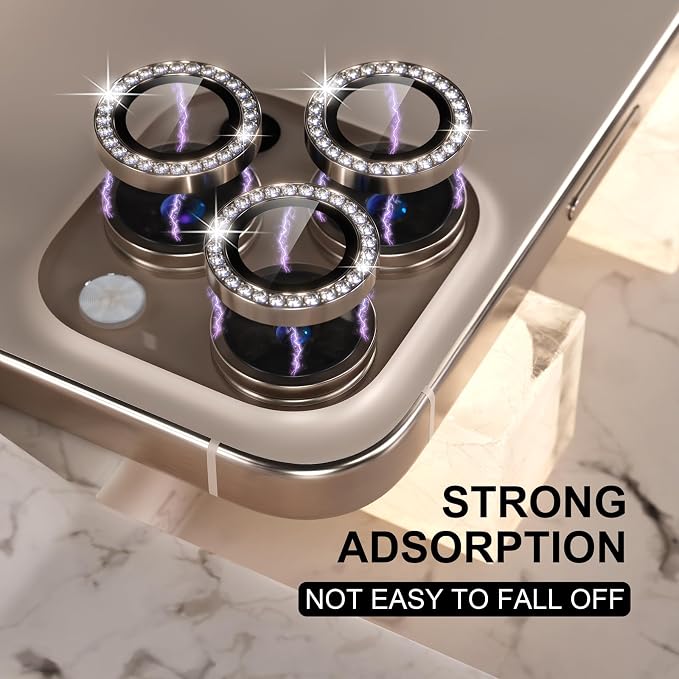 Choiche for iPhone 16 Pro/iPhone 16 Pro Max Camera Lens Protector | Ultra HD, Bling 9H Tempered Glass Camera Cover Screen Protector Metal Ring Decoration Accessories (Diamond-Titanium Desert) - Image 6
