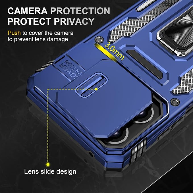 for Moto G 2025 Case with Screen Protector and with Camera Cover, 360°Military Grade Rotatable Kickstand (Heavy Duty) Shockproof Protective, Case for Moto G 2025 Navy Blue - Image 7