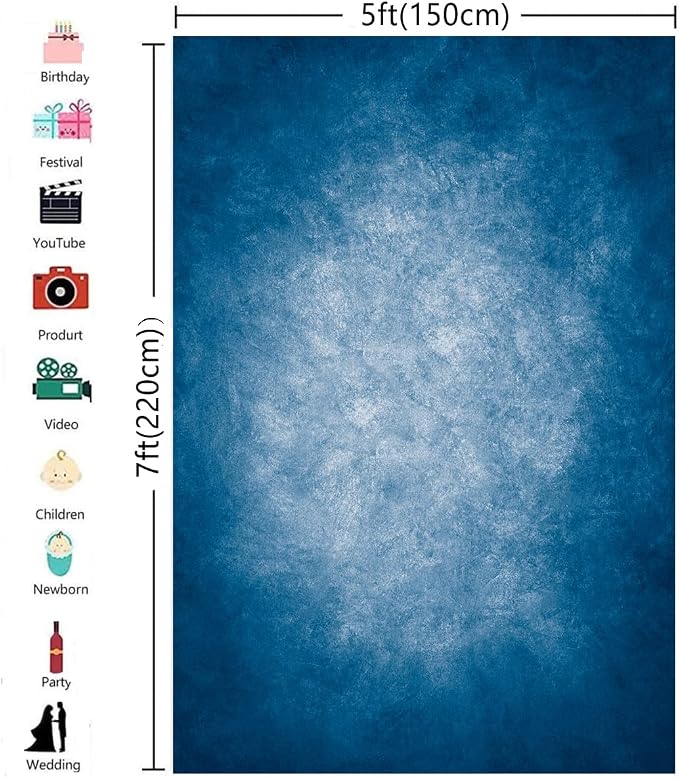 5x7ft Dark Blue Gradient Portrait Photo Backdrops Bright Center Abstract Photography Backdrop for Studio Photo Booth Prop Banner Decor Background - Image 3
