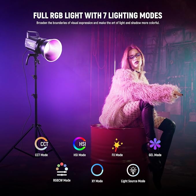 NEEWER 230W High Power RGB LED Video Light, APP/2.4G Control, 2500K-7500K 23000lux/1m COB Continuous Output Lighting, 17 Effects CRI95+ Bowens Spotlight for Studio Photography Video Recording, FS230C - Image 3