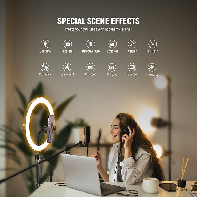NEEWER 12" 24W Power LED Ring Light with Tripod Stand, Bi Color 2900-7000K, USB C PD Input, CRI97+ 1810lux/0.5m Compatible with iPhone Makeup Studio Streaming Selfie Video Recording, RH12B - Image 4