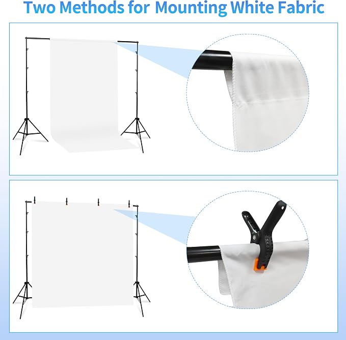 Adjustable Photography Backdrop Stand Kit 10x7ft(W*H)– Photo Studio Background Support with 4 Crossbars, 4 Clamps, 2 Sandbags (with 10 * 7 Feet White Backdrop Curtain) - Image 4