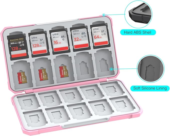 SD Card Holder with 40 Card Slots for SDXC Micro SD Cards | Hard ABS Shell & Soft Silicone,Dedicated Card Slots,Magnetic Closure,Portable Memory Card Holder for Daily Travel - Image 4