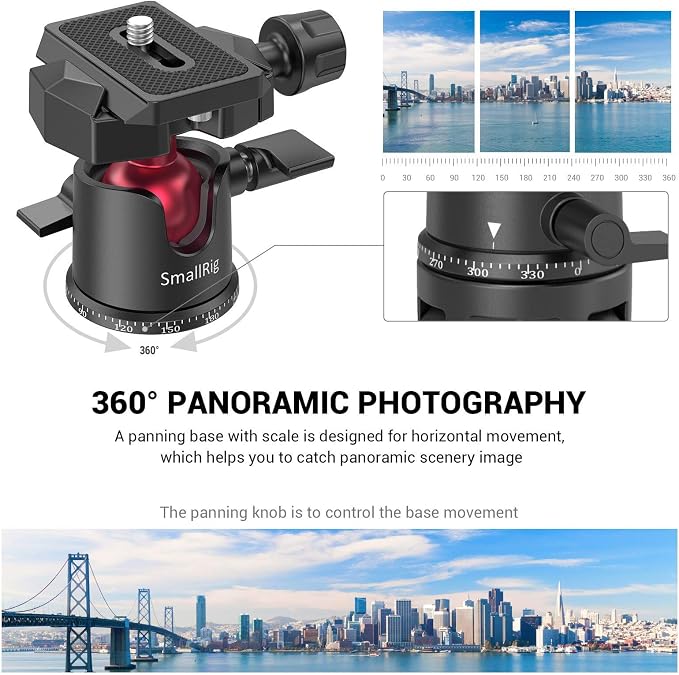 SmallRig Mini Ball Head with 360° Panoramic & Quick Release Plate - BUT2665 | with 1/4" Screw & 3/8" Thread Mount, Metal Ball Joint, Max Load 4.4lbs/2kg, Works for DSLR/for GoPro/Monopod/for Phone - Image 2