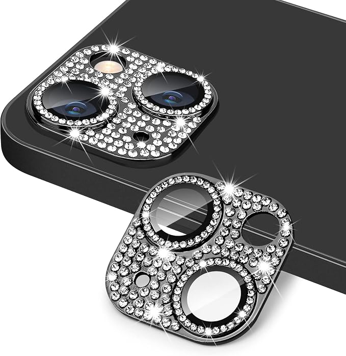 for iPhone 13 & iPhone 13 Mini Camera Lens Protector, Bling 3D Rhinestone Sparkle Diamond 9H Tempered Glass Camera Cover Anti Scratch Shockproof Metal Lens Screen Full Protective Cover by Hsefo