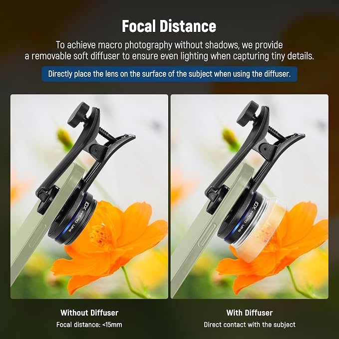 NEEWER 10X Macro Lens with 17mm Thread Clip and Detachable Diffuser Hood, Also for 17mm Threaded Phone Cage/Case/Clamp/Backplate, LS-28 PRO - Image 4