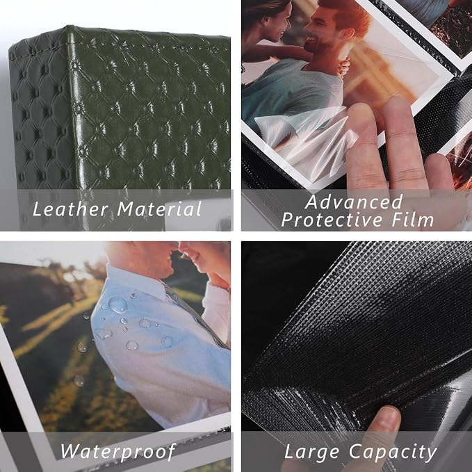 RECUTMS Photo Album 4x6 Pictures, 300 Pockets Large Capacity Picture Album | Acid-Free Black Pages, Leather Cover, Horizontal Pockets, Custom Photo Cover, Perfect for Wedding, Family&Trave - Image 4