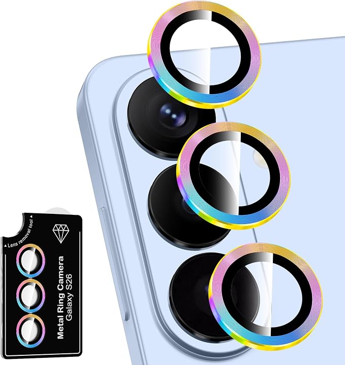 for Samsung Galaxy S26 Camera Lens Protector, Individual Metal Ring Tempered Glass Lens Cover, [Strong Adsorption] Scratch Resistant Ultra-Thin HD Clear Lens Cover, 1 Set-Colorful by Btscase