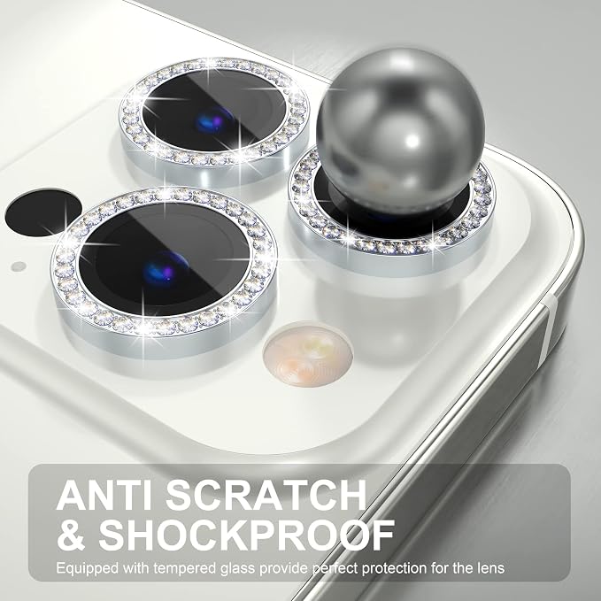 Choiche for iPhone 14 Pro/iPhone 14 Pro Max Camera Lens Protector | Ultra HD, Bling 9H Tempered Glass Camera Cover Screen Protector Metal Ring Decoration Accessories (Diamond-Silver) - Image 3
