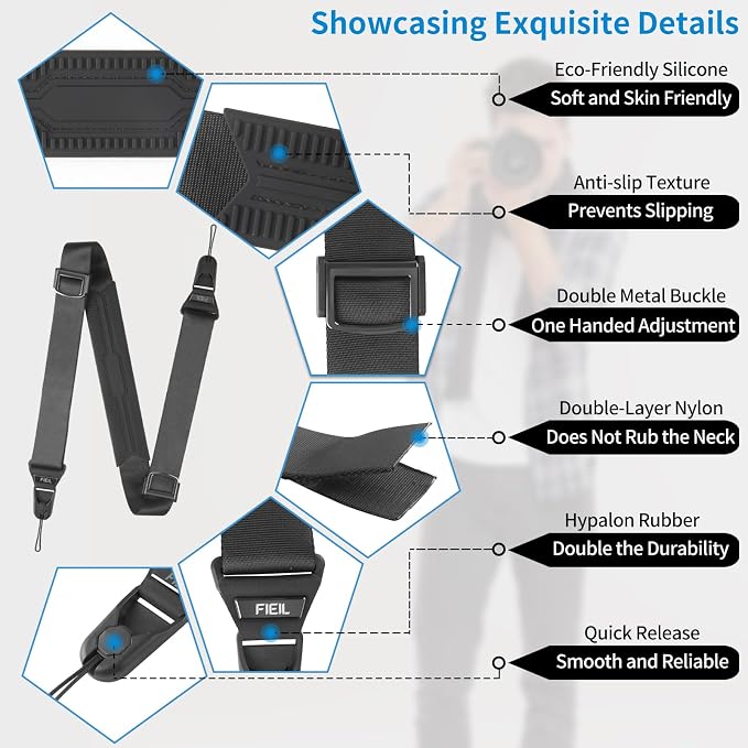 FIEIL Camera Strap with Quick Release Plate, Adjustable Camera Neck Strap, Comfort Camera Sling Strap, Quick Release buckles for/DSLR/SLR/Mirrorless Digital Cameras. - Image 2