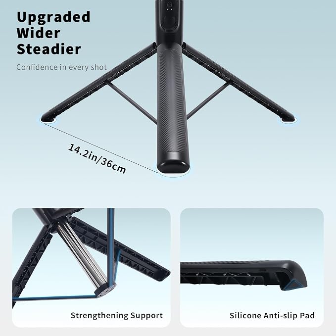 74" Selfie Stick Phone Tripod for iPhone Android Pockte3/4 Insta360 Camera | Extendable Cell Phone Tripod w Wireless Remote, 360° Rotatable Portable Travel Tripod Stand for Video Recording & Vlogging - Image 7