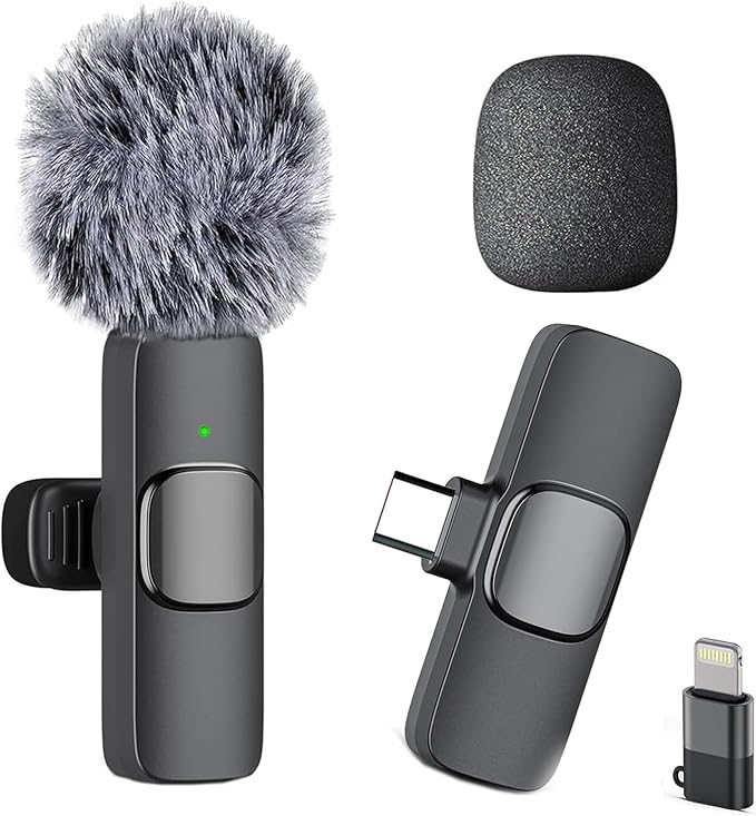 Professional Wireless Mini Microphone for iPhone 17/16/15, Android Phone, Cordless Omnidirectional Lavalier Lapel Mic, Plug-Play Lavalier Mic for TikTok, YouTube & Interviews by Caiord